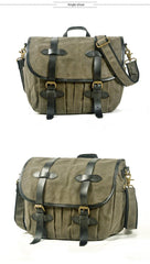 Army Green Waxed Canvas Leather Mens Cycling Messenger Bags Army Green Canvas Side Bag For Men - iwalletsmen