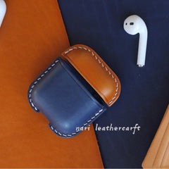 Personalized Orange&Blue Leather AirPods 1,2 Case Custom Leather 1,2 AirPods Case Airpod Case Cover