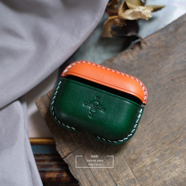 Personalized Green&Orange Leather AirPods Pro Case Custom Green&Orange Leather Pro AirPods Case Airpod Case Cover
