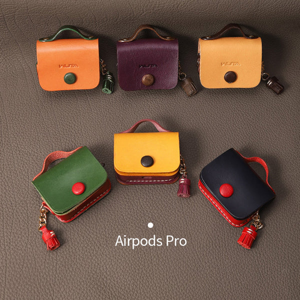 Cute Leather AirPods 1/2 Case with Tassels Leather AirPods Pro Case Airpod Case Cover