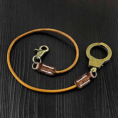 Badass Tan Leather Long Wallet Chain Cool Handcuff Punk Rock Biker Trucker Wallet Chain Trucker Wallet Key Chain for Men - iwalletsmen