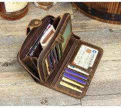 Cool Brown Mens long Wallet Bifold Zipper Clutch Wallet Cellphone Long Wallet for Men - iwalletsmen