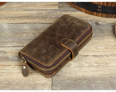 Cool Brown Mens long Wallet Bifold Zipper Clutch Wallet Cellphone Long Wallet for Men - iwalletsmen