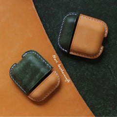 Personalized Green&Black Leather AirPods 1,2 Case Custom Black&Green Leather 1,2 AirPods Case Airpod Case Cover
