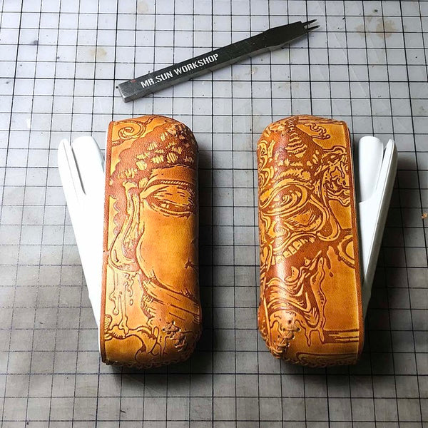 Handmade Tooled Moment Leather Mens IQOS 3.0 Cigarette Case IQOS3.0 Holder for Men - iwalletsmen