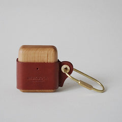 Tan Wood Leather AirPods Pro Case with Clip Strap Leather 1,2 AirPods Case Airpod Case Cover - iwalletsmen