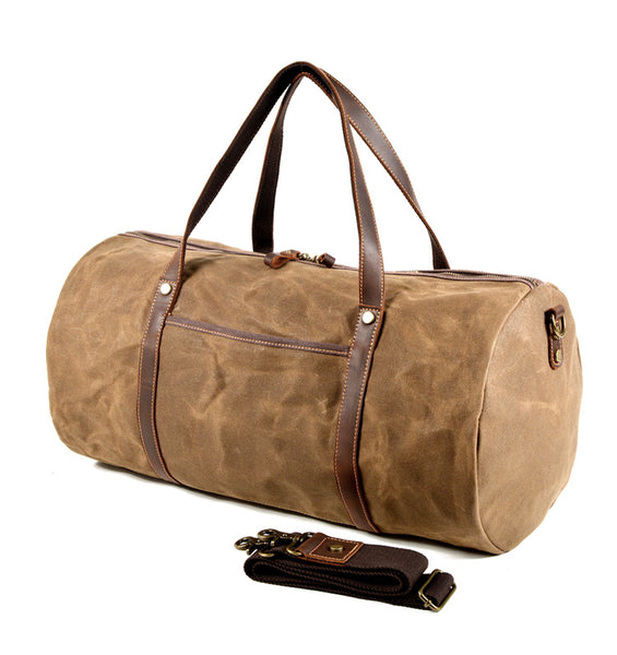 canvas duffle bag Khaki Waxed Canvas Gym Bag Travel Bag Canvas Mens Barrel Weekender Bag Duffle Bag For Men - iwalletsmen