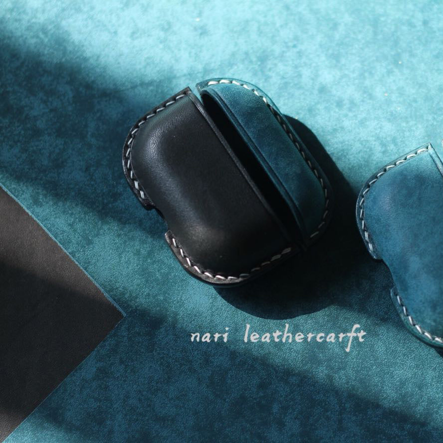 Personalized Blue&Black Leather AirPods Pro Case Custom Black&Blue Leather Pro AirPods Case Airpod Case Cover