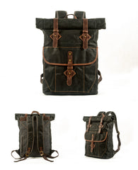 Coffee Waxed Canvas Mens Rollup Backpack Canvas Travel Backpack Waterproof Hiking Backpack For Men - iwalletsmen