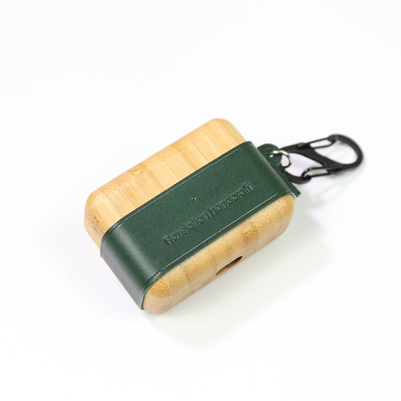 Green Wood Leather AirPods 1/2 Case with Strap Leather AirPods Case Airpod Case Cover