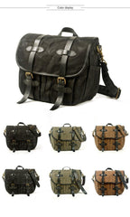 Army Green Waxed Canvas Leather Mens Cycling Messenger Bags Army Green Canvas Side Bag For Men - iwalletsmen
