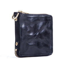 Handmade Genuine Leather Mens Chain Biker Wallet Cool Zipper Leather Wallet Bifold billfold Wallets