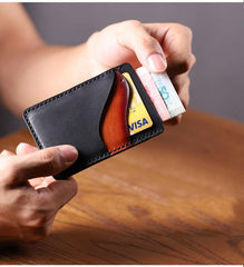 Black Leather Mens Front Pocket Wallet Personalized Slim Card Wallets for Men - iwalletsmen