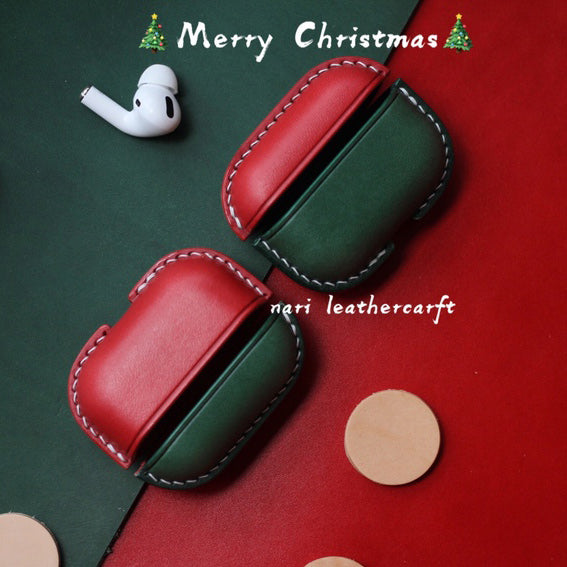 Personalized Green&Red Leather AirPods Pro Case Custom Christmas Green&Red Leather Pro AirPods Case Airpod Case Cover