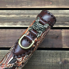 Black Handmade Chinese Dragon Tooled Leather Long Biker Wallet Chain Wallet Clutch Wallet For Men - iwalletsmen