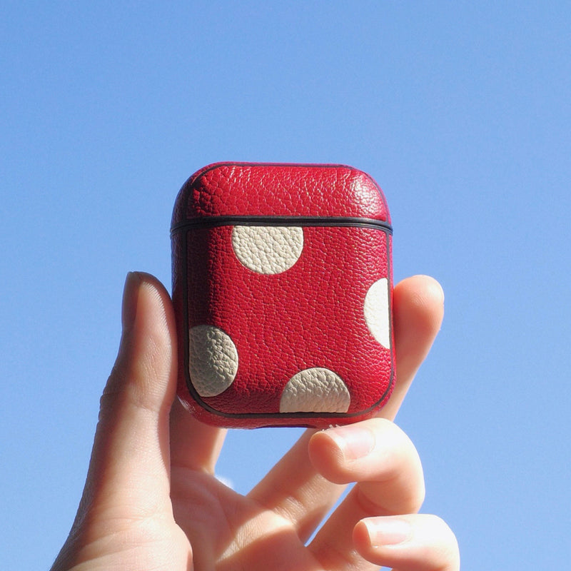 Personalized Red&White Spotted Leather AirPods Pro Case Custom Red Leather 1/2 AirPods Case Airpod Case Cover