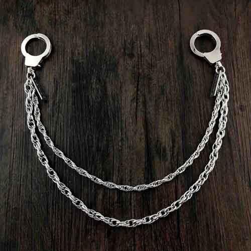 27'' Metal DOUBLE Chain BIKER SILVER WALLET CHAIN Handcuffs LONG PANTS –  imessengerbags