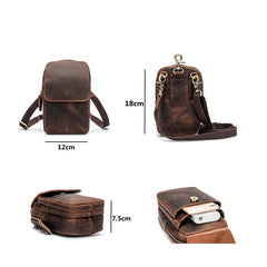 Cool Brown Leather Men's Small Belt Pouch Cell Phone Holster Belt Bag Mini Messenger Bag Side Bag For Men - iwalletsmen
