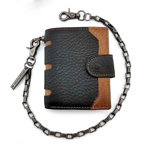 Black Chain Wallets for Men (6.7”) – Trifold Biker Wallets for Men with  Chain – 100% Leather Long Wallet for Men - Leather Chain Wallet w/ 12  Credit
