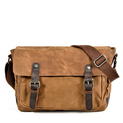 Khaki Waxed Canvas Side Bag Mens Cycling Canvas Messenger Bags For Men - iwalletsmen