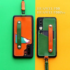 Handmade Blue Leather Huawei P30 Pro Case with Card Holder CONTRAST COLOR Huawei P30 Pro Leather Case - iwalletsmen