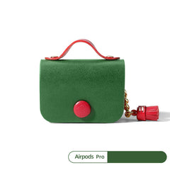 Green Leather AirPods Pro Case with Tassels Green Leather AirPods 1/2 Case Airpod Case Cover