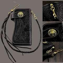 Handmade Black Leather Mens Biker Chain Wallet Biker wallet with Chain Long Wallet For Men - iwalletsmen