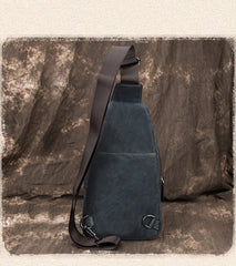 Blue LEATHER MENS Sling Bags Sling Pack One Shoulder Backpack Blue Chest Bag For Men - iwalletsmen