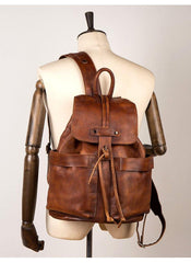 Cool Brown Mens Leather 15inchs Laptop Backpacks Travel Backpacks School Backpacks for men - iwalletsmen