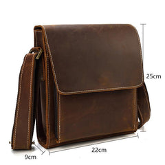 Brown Leather Messenger Bag Men's Vertical Side Bag Small Vertical HandBag Courier Bag For Men - iwalletsmen