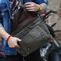 Khaki Waxed Canvas Side Bag Mens Cycling Canvas Messenger Bags For Men - iwalletsmen