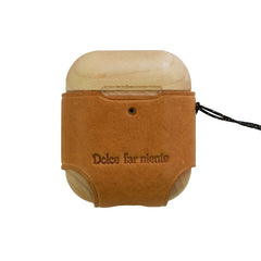 Tan Wood Leather AirPods Pro Case with Strap Leather 1,2 AirPods Case Airpod Case Cover - iwalletsmen
