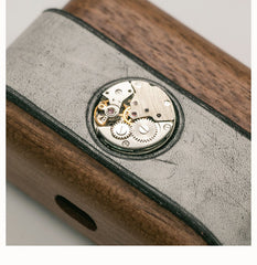 Handmade Leather Wood AirPods Pro Case with Watch Movement Custom Leather AirPods Pro Case Airpod Case Cover - iwalletsmen