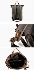 Gray Waterproof Canvas Mens Rollup Backpack Travel Backpack Waxed Canvas Hiking Backpack For Men - iwalletsmen