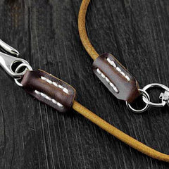 16'' Handmade Badass Tan Leather Long Wallet Chain Cool Punk Rock Biker Wallet Chain Trucker Wallet Key Chain for Men - iwalletsmen