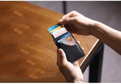 Black Leather Mens Front Pocket Wallet Personalized Slim Card Wallets for Men - iwalletsmen