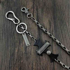 24'' HEAVY METAL CROSS BIKER SILVER WALLET CHAIN LONG PANTS CHAIN SILVER Jeans Chain Jean Chain FOR MEN - iwalletsmen
