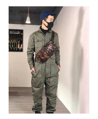 Cool Leather Mens Camouflage Chest Bag Sling Bag Crossbody Pack Black One Shoulder Backpack for men - iwalletsmen