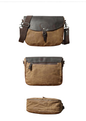 Khaki Waxed Canvas Side Bag Shoulder Bag Mens Cycling Khaki Canvas Messenger Bag For Men - iwalletsmen