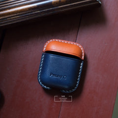 Personalized Blue&Purple Leather AirPods 1,2 Case Custom Leather 1,2 AirPods Case Airpod Case Cover