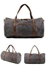 Gray Waxed Canvas Gym Bag Travel Bag Canvas Mens Barrel Weekender Bag Duffle Bag For Men - iwalletsmen