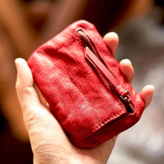 Vintage Slim Brown Leather Mens Coin Wallet Zipper Coin Holder - Texture - iwalletsmen
