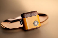 Handmade Coffee Leather Wood AirPods 1,2 Case Custom Leather AirPods 1,2 Case Airpod Case Cover - iwalletsmen