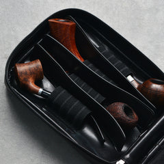 Cool Leather Black Mens Leather 4pcs Tobacco Pipe Case Zipper Tobacco Pipe Case for Men - iwalletsmen