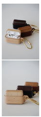 Beige Wood Leather AirPods Pro Case with Clip Strap Leather 1,2 AirPods Case Airpod Case Cover - iwalletsmen