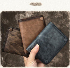 Brown Vintage Bifold Wallet Leather Mens Blue billfold Small Wallet Zipper Small Wallet For Men - iwalletsmen