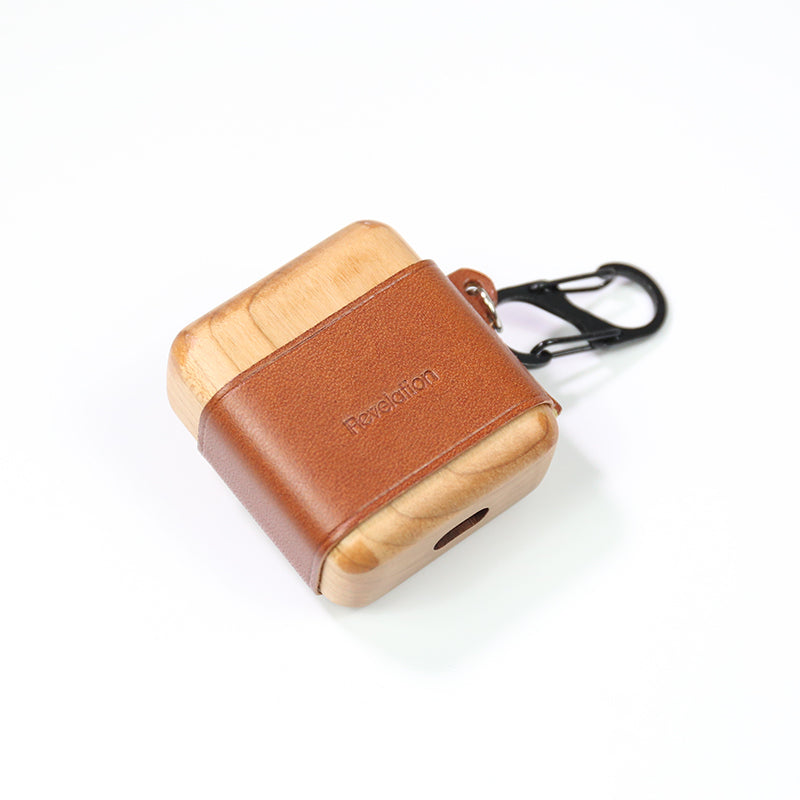 Brown Wood Leather AirPods 1/2 Case with Strap Leather AirPods Case Airpod Case Cover