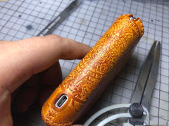 Handmade Tooled Grid Leather Mens IQOS 3.0 Cigarette Case IQOS3.0 Holder for Men - iwalletsmen