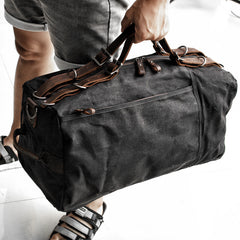 Black Waxed Canvas Gym Bag Weekend Travel Bag Canvas Mens Black Weekend Bag Duffle Bag For Men - iwalletsmen