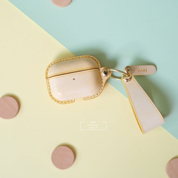 Handmade Light Yellow Leather AirPods Pro Case with Wristlet Strap Leather AirPods Case Airpod Case Cover